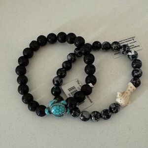 NWT Fahlo Turtle and Whale Shark Beaded Bracelet Set